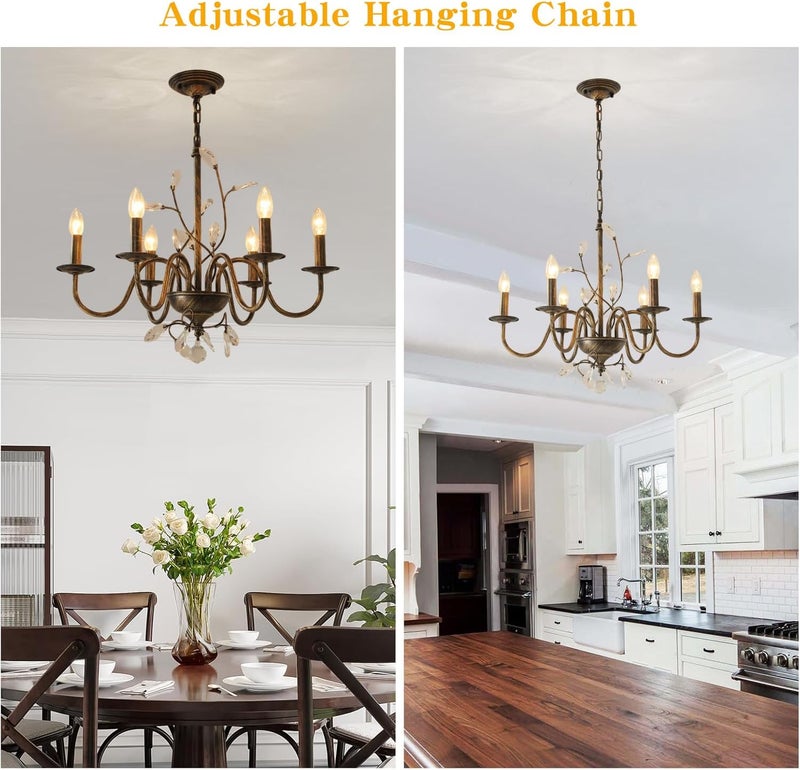 Lanpesting Farmhouse Crystal Chandelier,26 Inch Modern Flower Branch Oil-Rubbed Bronze Rustic Vintage Hanging Pendant Ceiling Light Fixture for Living Room Dining Room Bedroom Foyer Entryway - Image 5